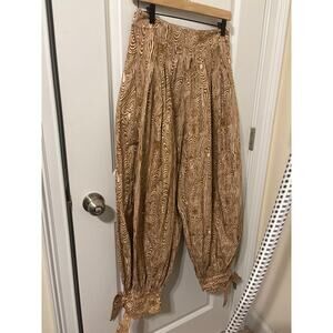 Batsheva Mushroom Tie pants EUC sz 6 100% cotton harem style light brown tan